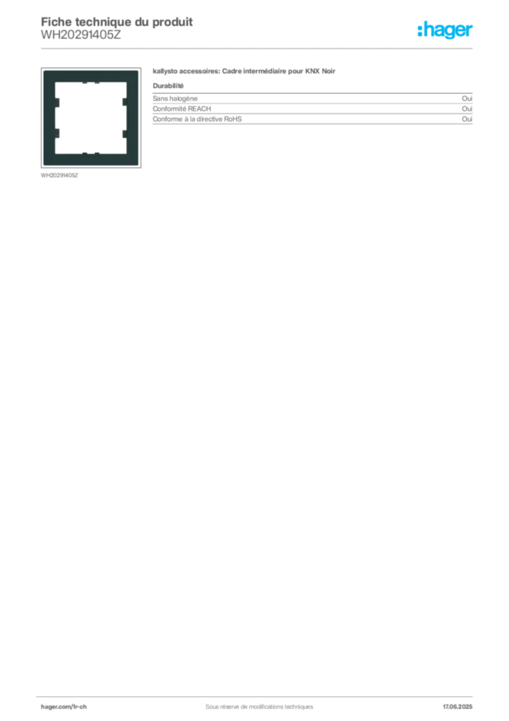 Image Hager Fiche technique du produit WH20291405Z | Hager Suisse