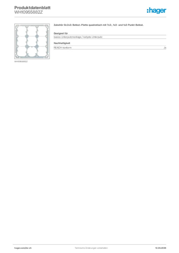 Bild Hager Produktdatenblatt WH10955882Z | Hager Schweiz
