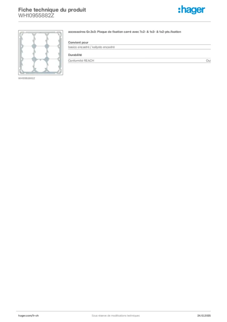 Image Hager Fiche technique du produit WH10955882Z | Hager Suisse