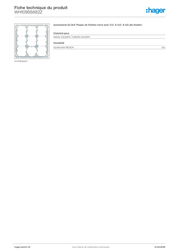 Image Hager Fiche technique du produit WH10955882Z | Hager Suisse