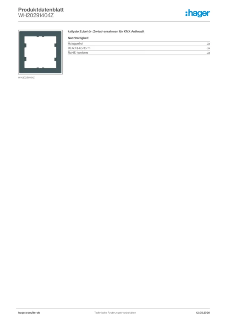 Bild Hager Produktdatenblatt WH20291404Z | Hager Schweiz