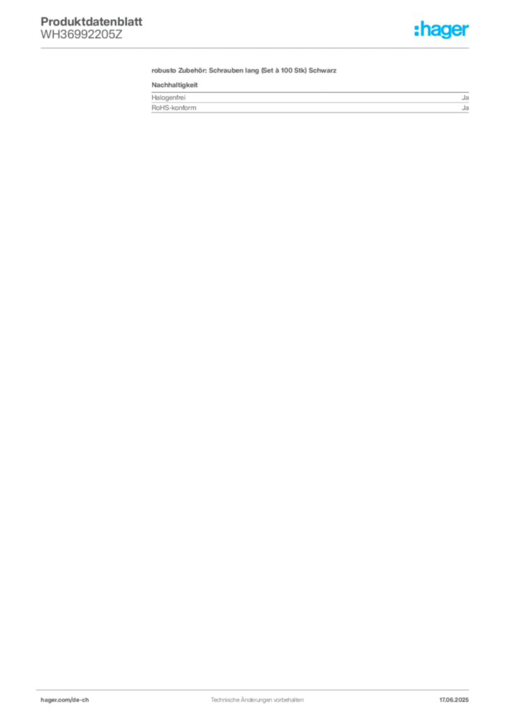 Bild Hager Produktdatenblatt WH36992205Z | Hager Schweiz