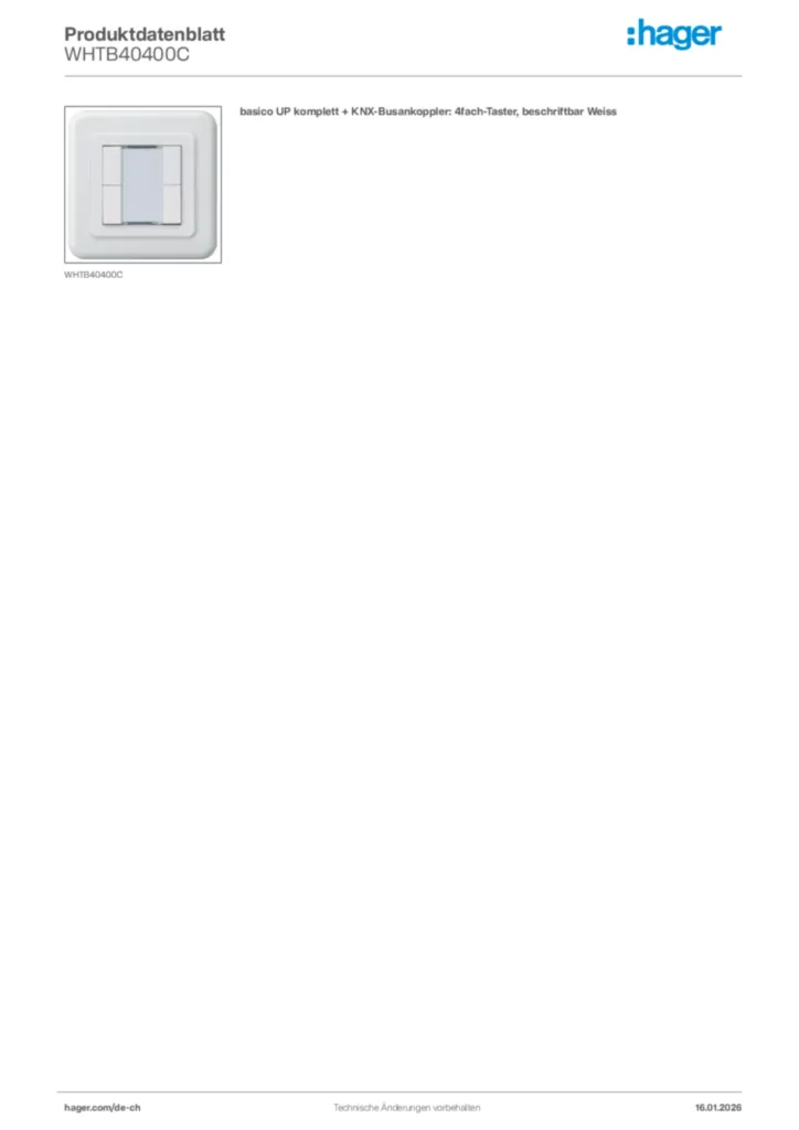 Bild Hager Produktdatenblatt WHTB40400C | Hager Schweiz