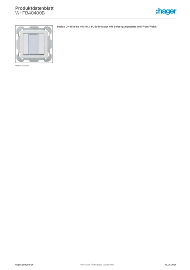 Bild Hager Produktdatenblatt WHTB40400B | Hager Schweiz