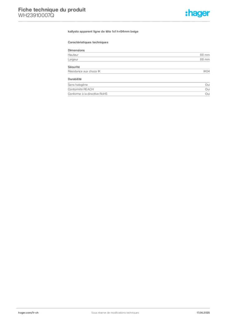 Image Hager Fiche technique du produit WH23910007Q | Hager Suisse