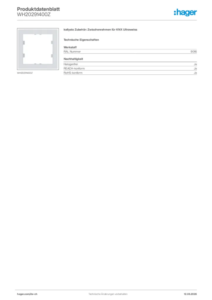 Bild Hager Produktdatenblatt WH20291400Z | Hager Schweiz