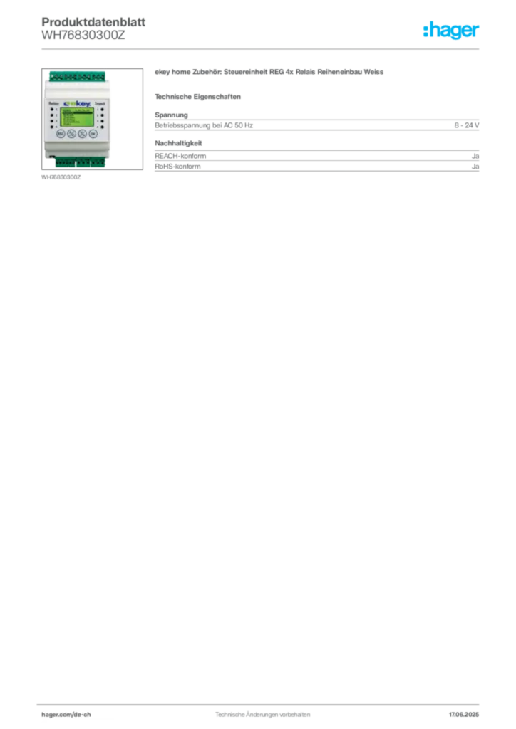 Bild Hager Produktdatenblatt WH76830300Z | Hager Schweiz