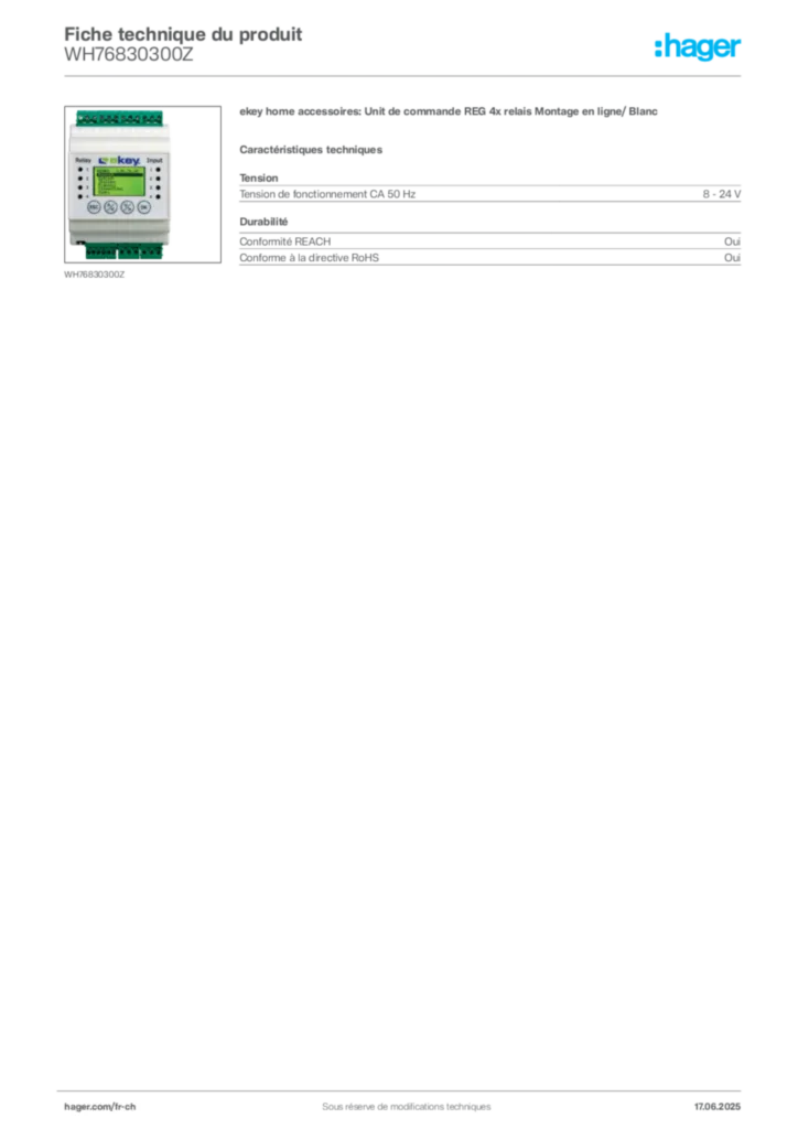 Image Hager Fiche technique du produit WH76830300Z | Hager Suisse
