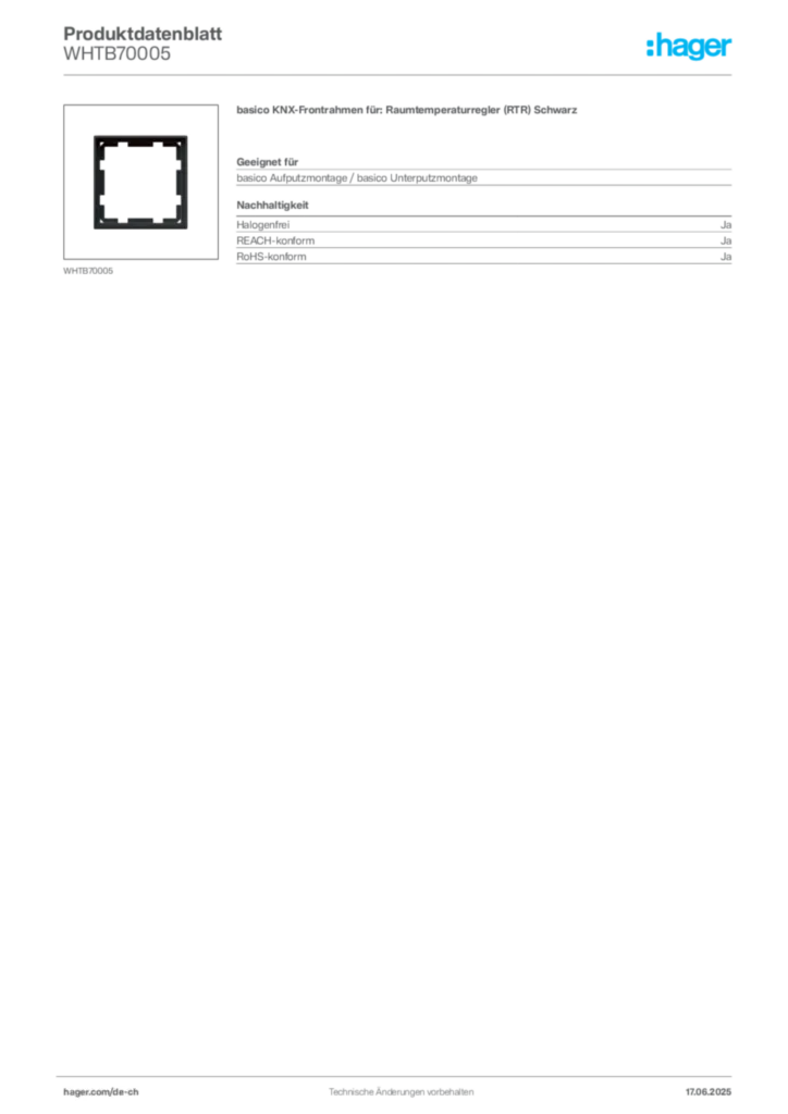 Bild Hager Produktdatenblatt WHTB70005 | Hager Schweiz