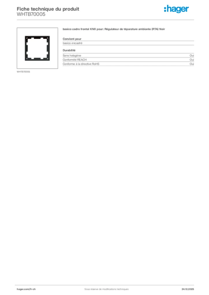 Image Hager Fiche technique du produit WHTB70005 | Hager Suisse