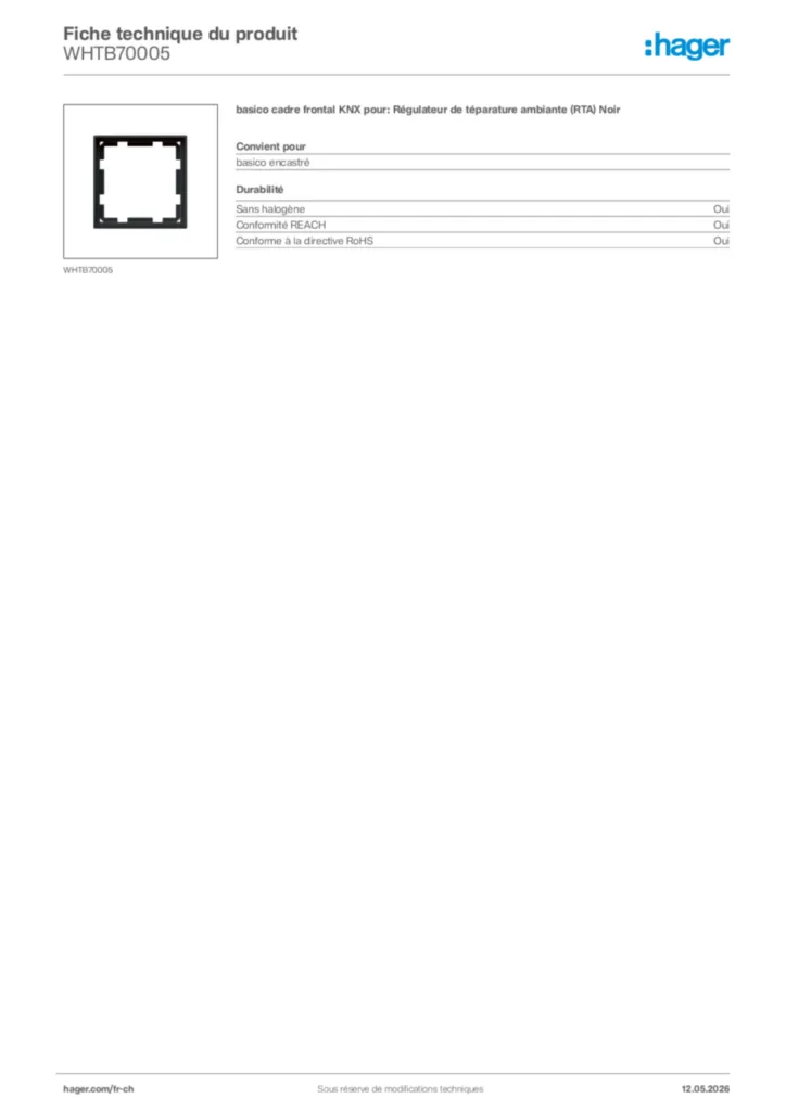 Image Hager Fiche technique du produit WHTB70005 | Hager Suisse