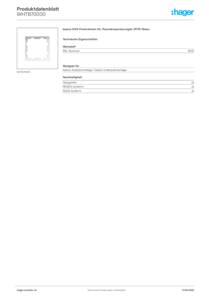 Bild Hager Produktdatenblatt WHTB70000 | Hager Schweiz