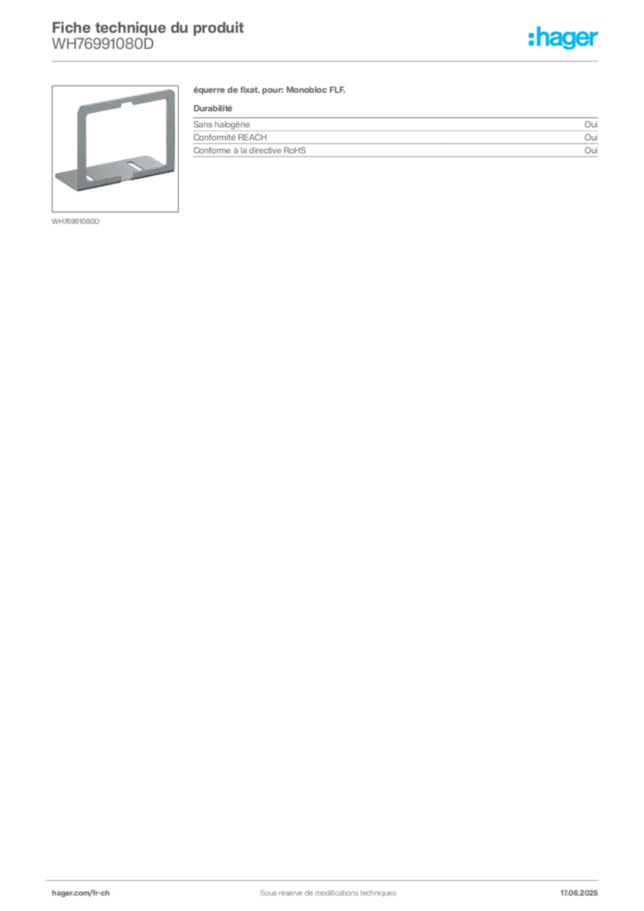 Image Hager Fiche technique du produit WH76991080D | Hager Suisse