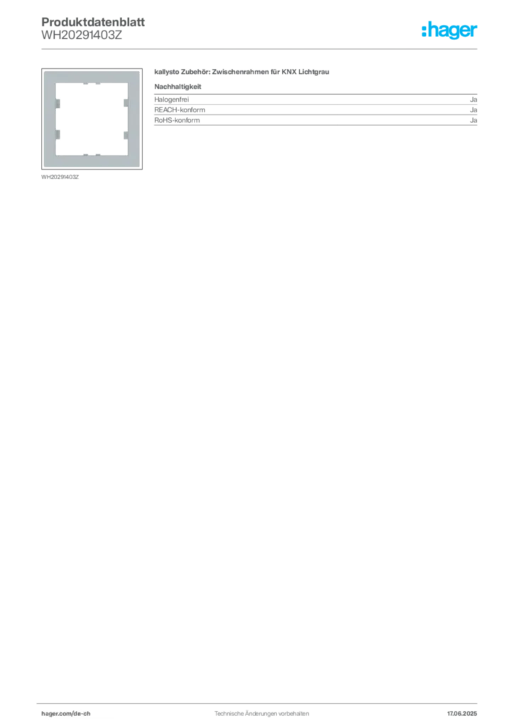 Bild Hager Produktdatenblatt WH20291403Z | Hager Schweiz
