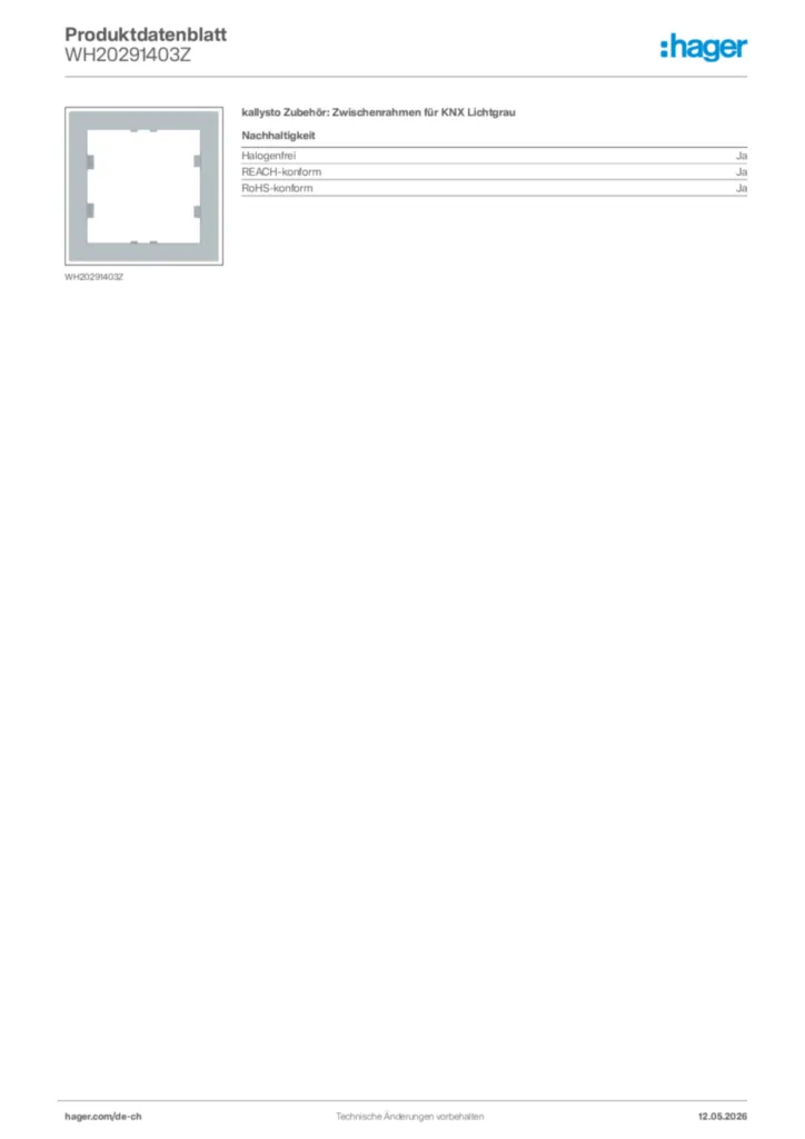Bild Hager Produktdatenblatt WH20291403Z | Hager Schweiz