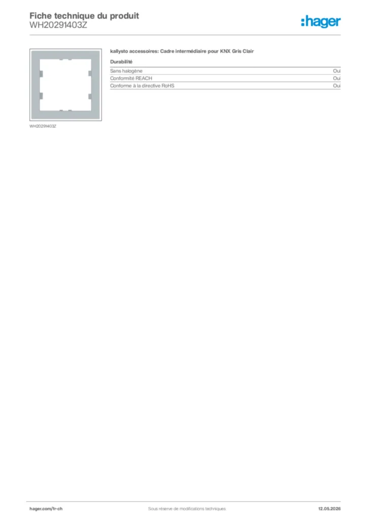 Image Hager Fiche technique du produit WH20291403Z | Hager Suisse