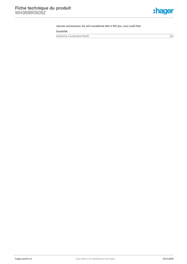 Image Hager Fiche technique du produit WH36990505Z | Hager Suisse