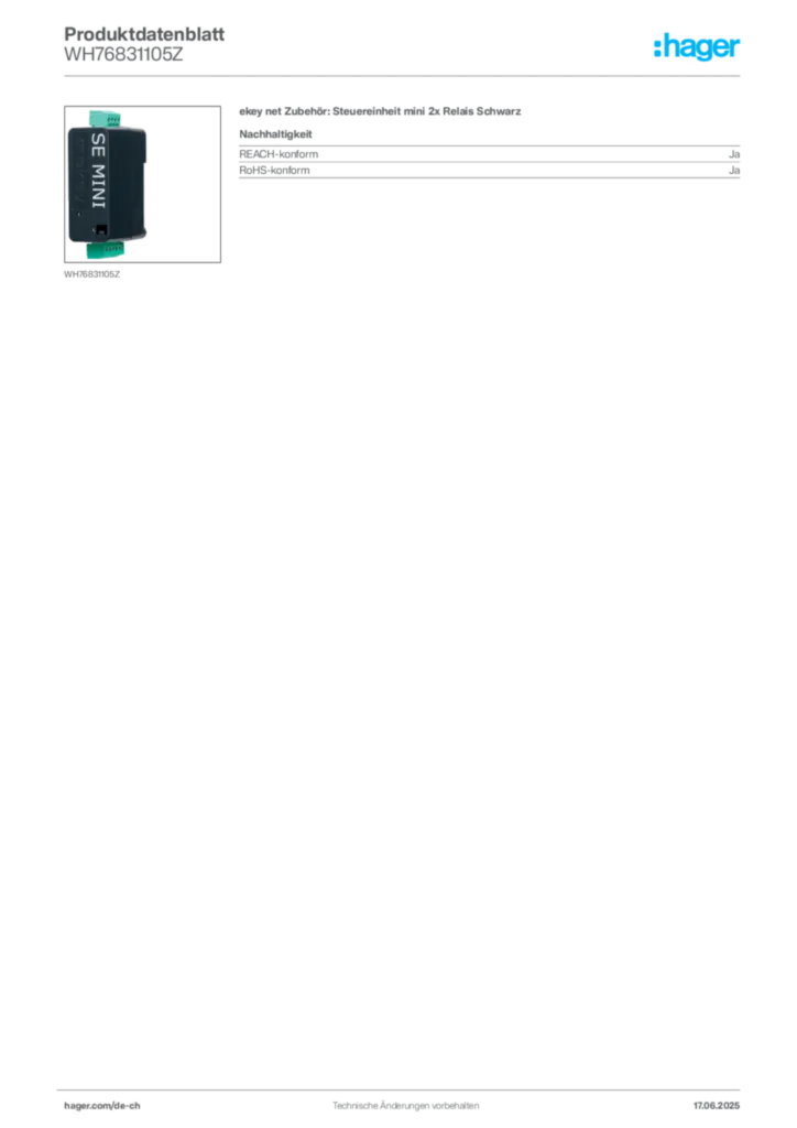 Bild Hager Produktdatenblatt WH76831105Z | Hager Schweiz