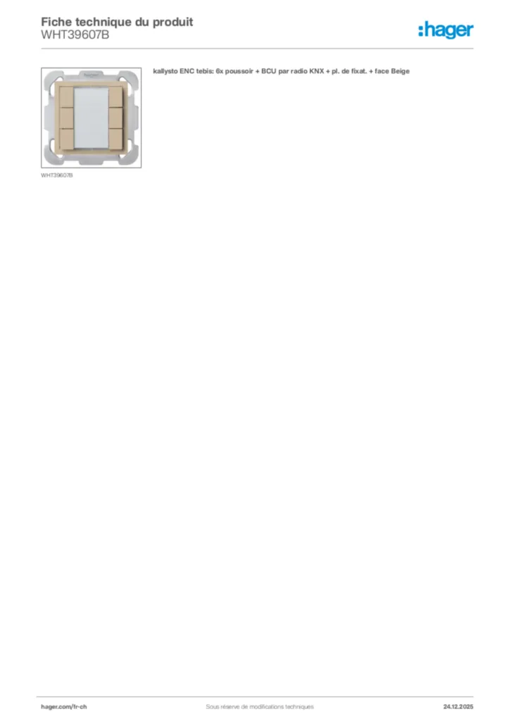 Image Hager Fiche technique du produit WHT39607B | Hager Suisse