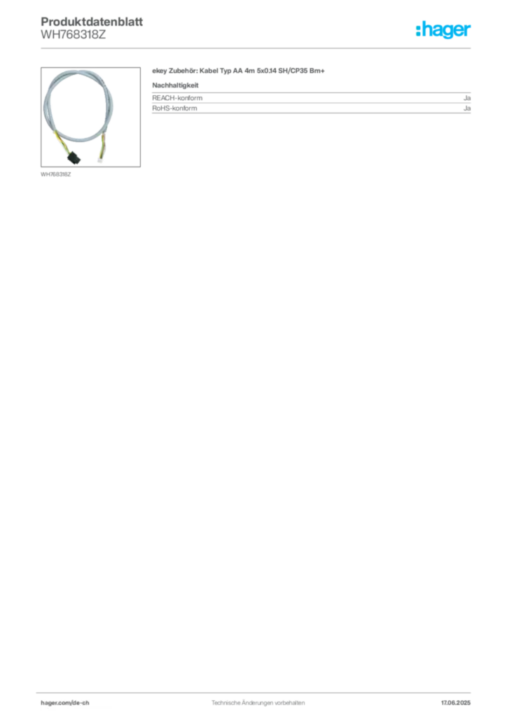 Bild Hager Produktdatenblatt WH768318Z | Hager Schweiz