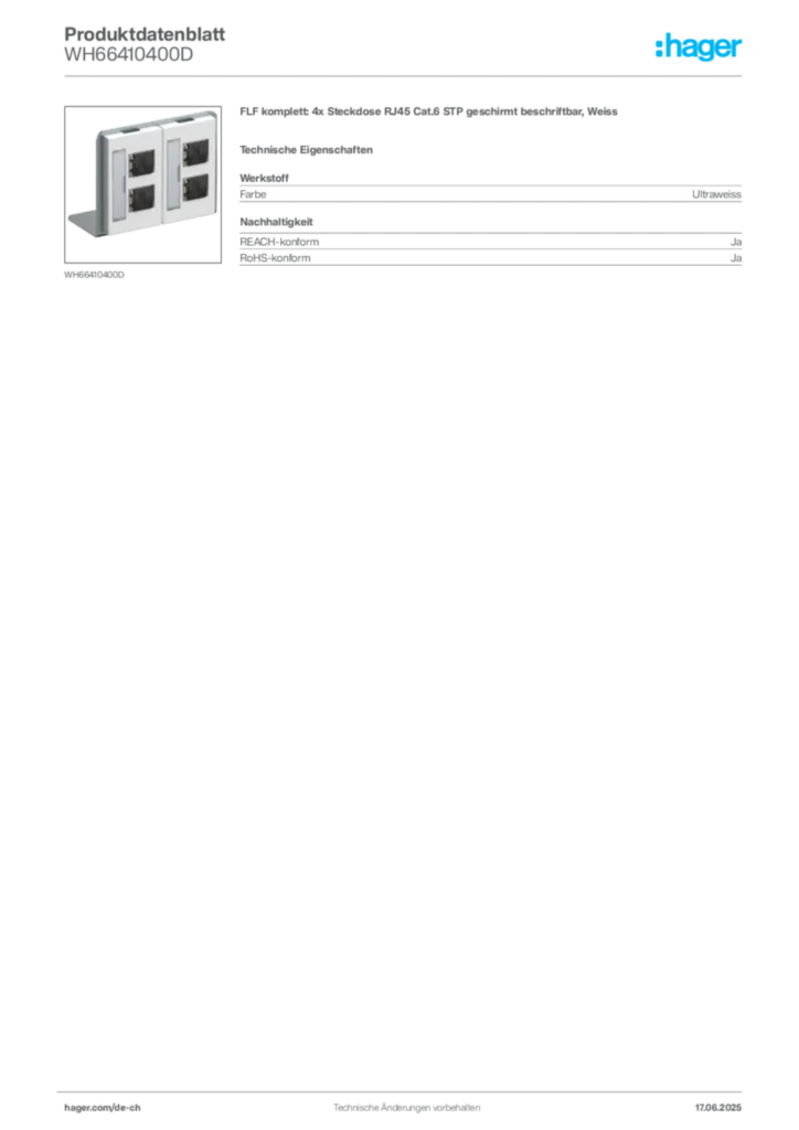 Bild Hager Produktdatenblatt WH66410400D | Hager Schweiz