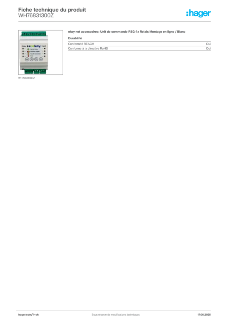 Image Hager Fiche technique du produit WH76831300Z | Hager Suisse