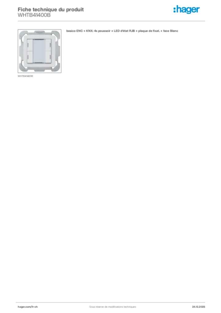 Image Hager Fiche technique du produit WHTB41400B | Hager Suisse
