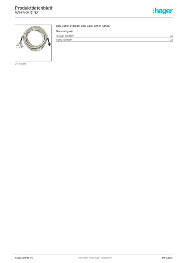 Bild Hager Produktdatenblatt WH768319Z | Hager Schweiz