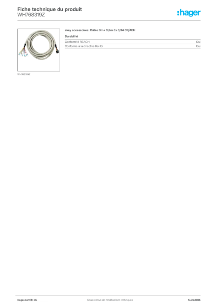 Image Hager Fiche technique du produit WH768319Z | Hager Suisse