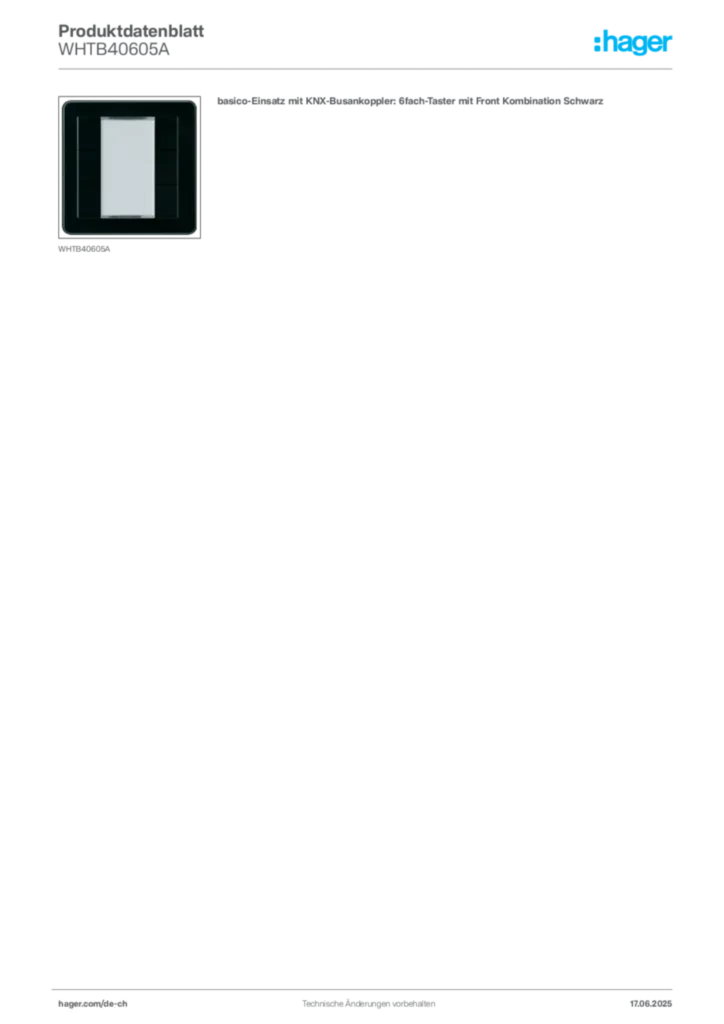 Bild Hager Produktdatenblatt WHTB40605A | Hager Schweiz