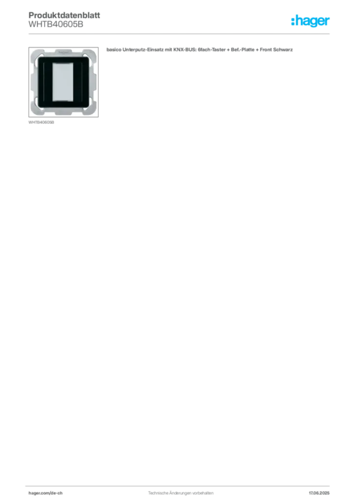 Bild Hager Produktdatenblatt WHTB40605B | Hager Schweiz