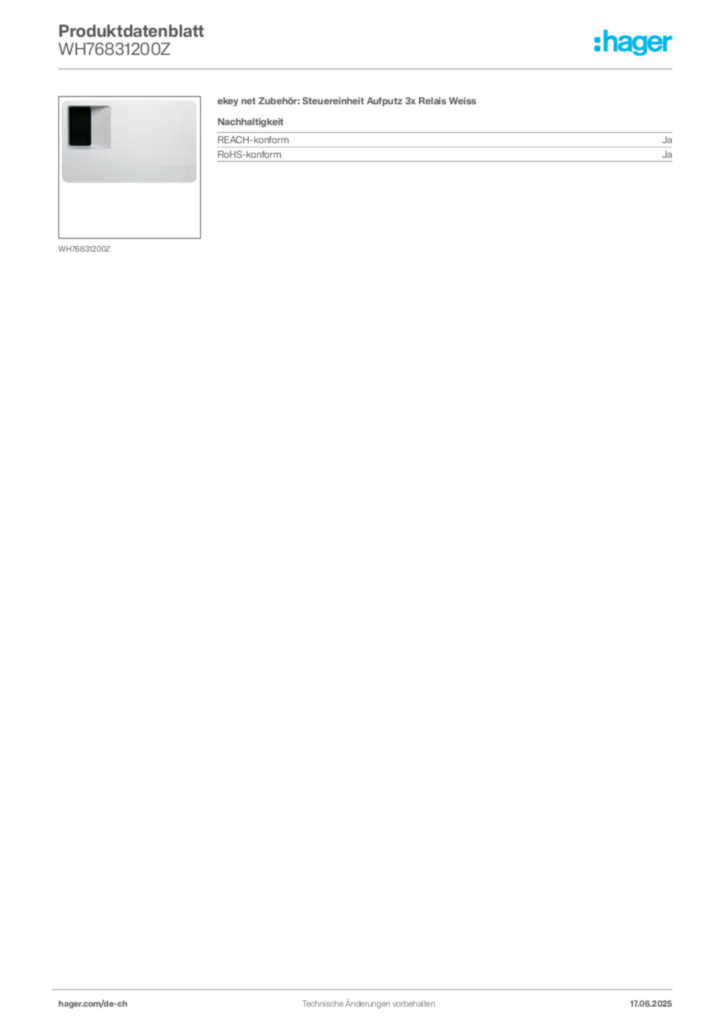 Bild Hager Produktdatenblatt WH76831200Z | Hager Schweiz