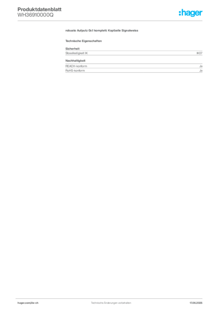 Bild Hager Produktdatenblatt WH36910000Q | Hager Schweiz