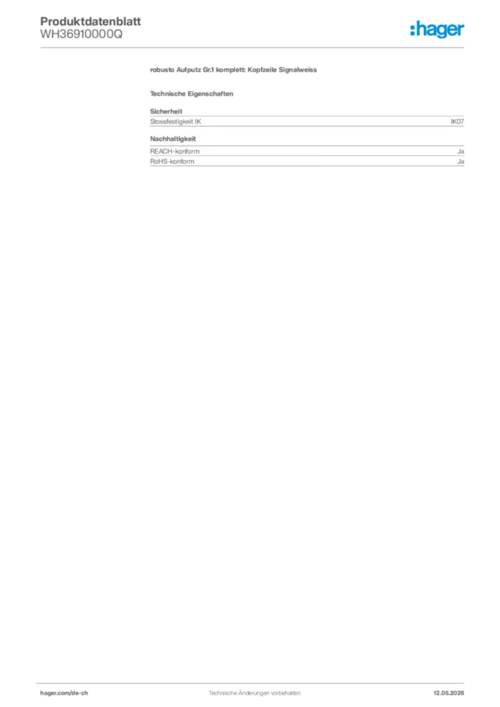 Bild Hager Produktdatenblatt WH36910000Q | Hager Schweiz