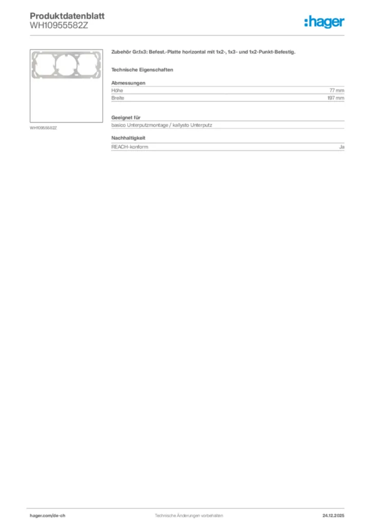 Bild Hager Produktdatenblatt WH10955582Z | Hager Schweiz