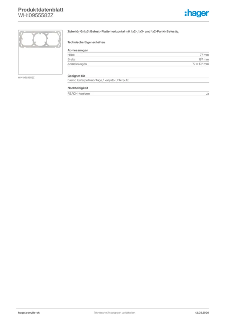 Bild Hager Produktdatenblatt WH10955582Z | Hager Schweiz