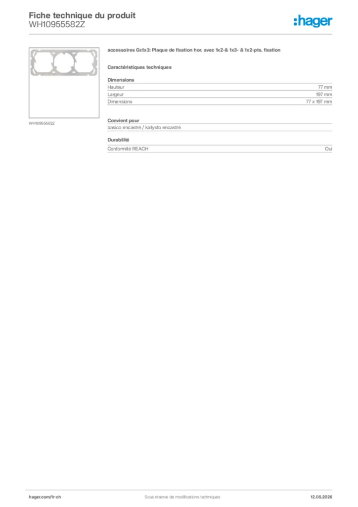 Image Hager Fiche technique du produit WH10955582Z | Hager Suisse