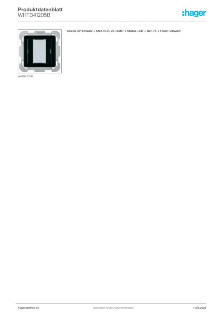 Bild Hager Produktdatenblatt WHTB41205B | Hager Schweiz
