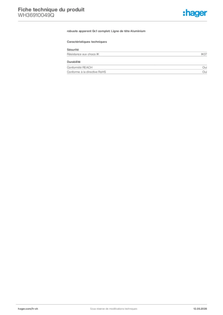 Image Hager Fiche technique du produit WH36910049Q | Hager Suisse