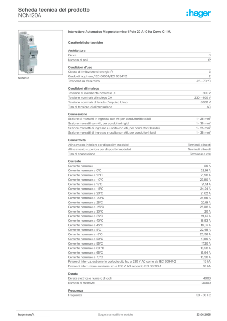 Immagine Hager Scheda tecnica del prodotto NCN120A | Hager Italia