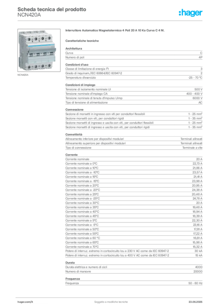 Immagine Hager Scheda tecnica del prodotto NCN420A | Hager Italia
