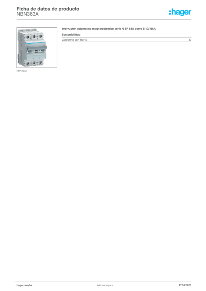 Imagen Hager Ficha de datos de producto NBN363A | Hager España