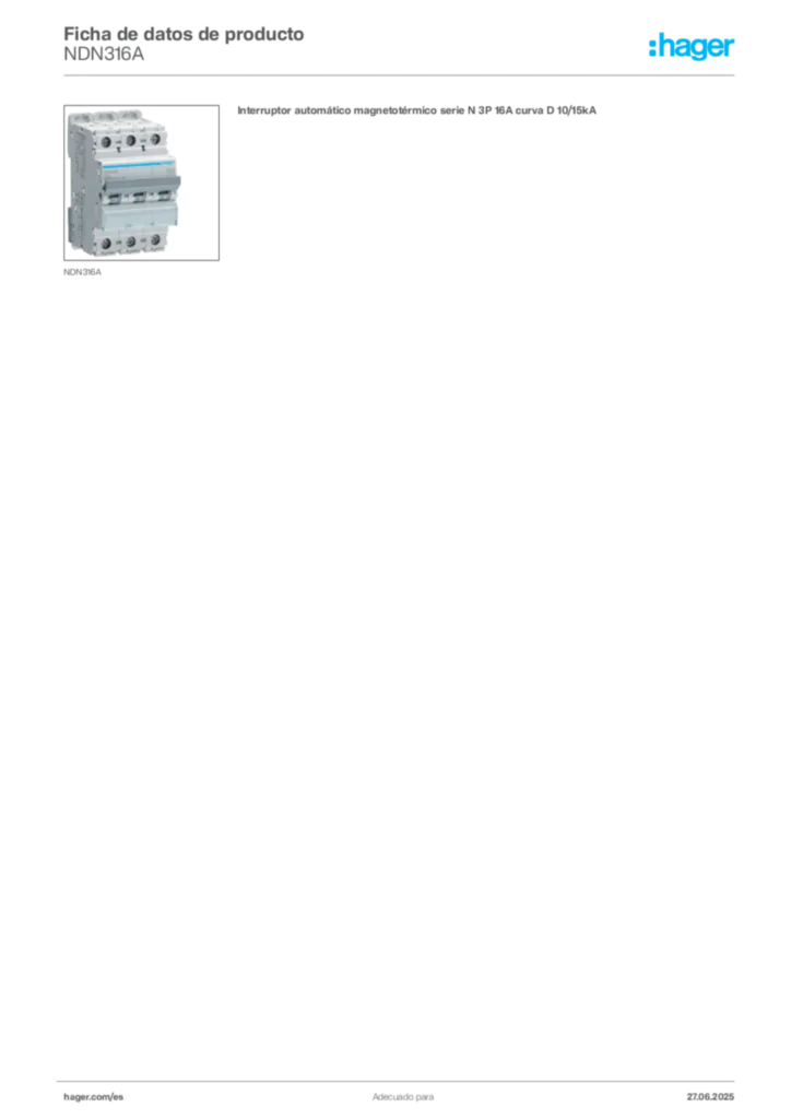 Imagen Hager Ficha de datos de producto NDN316A | Hager España