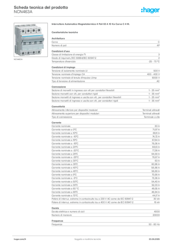Immagine Hager Scheda tecnica del prodotto NCN463A | Hager Italia