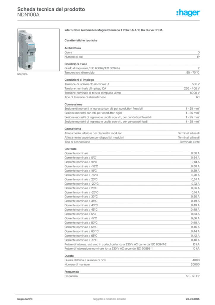 Immagine Hager Scheda tecnica del prodotto NDN100A | Hager Italia