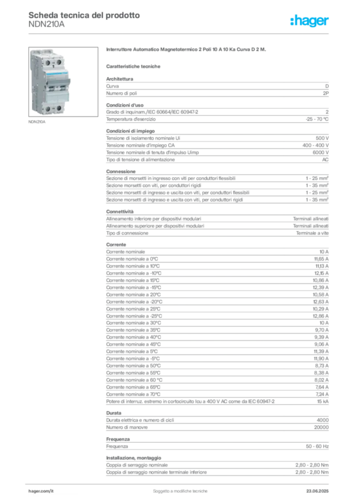 Immagine Hager Scheda tecnica del prodotto NDN210A | Hager Italia