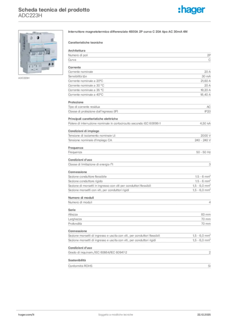 Immagine Hager Scheda tecnica del prodotto ADC223H | Hager Italia
