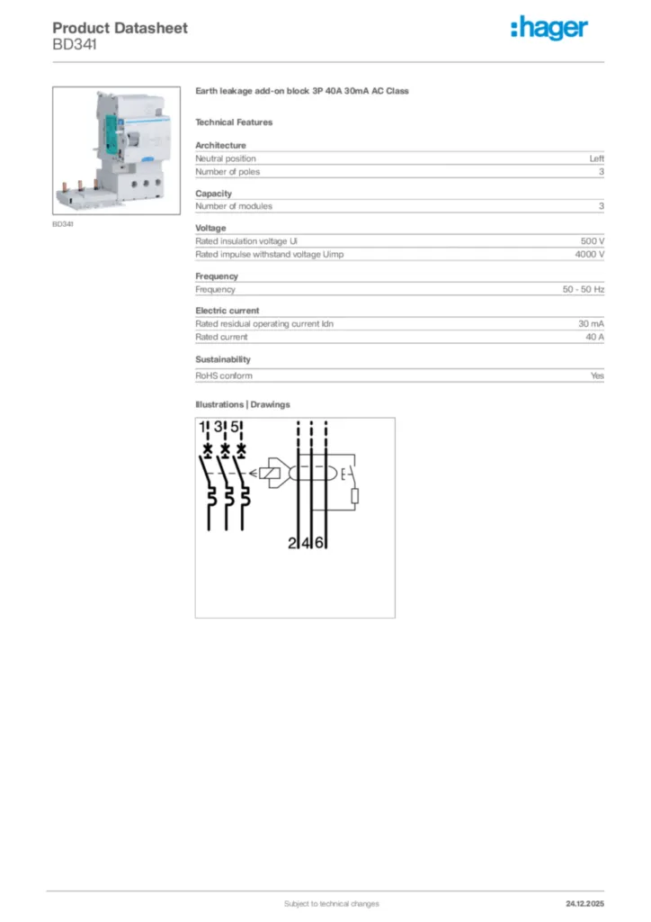Image Hager Product data sheet BD341  | Hager Africa