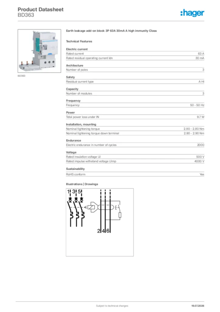 Image Hager Product data sheet BD363  | Hager Africa