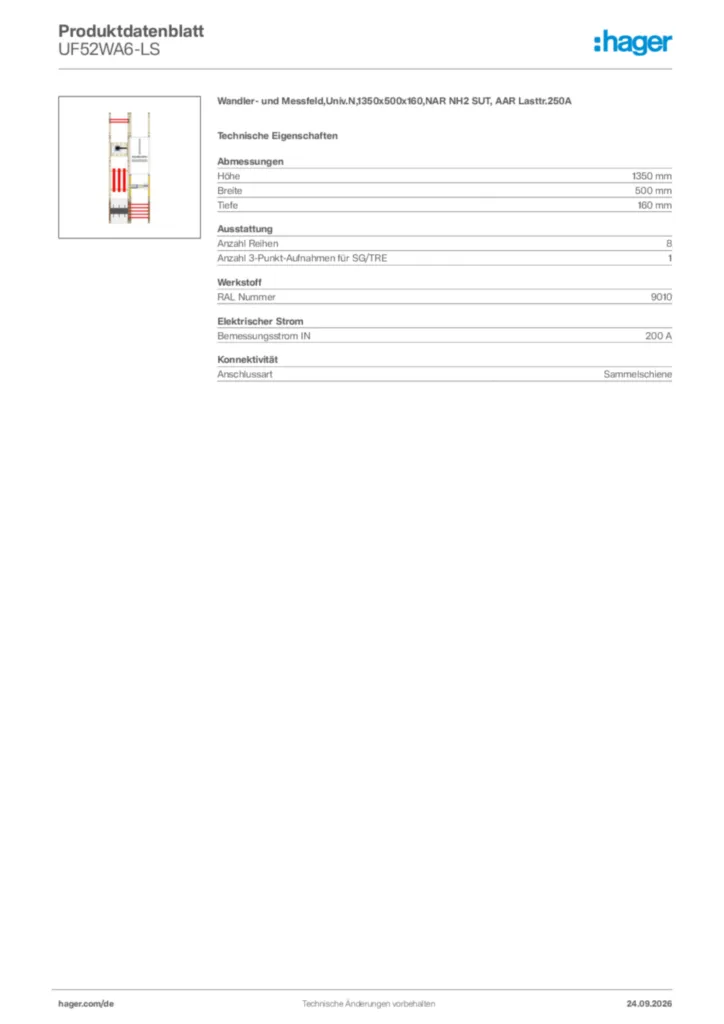 Bild Hager Produktdatenblatt UF52WA6-LS | Hager Deutschland